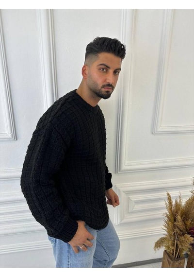 Elku Moda Kazak Oversize Kare Örme Desenli Naturel Pamuk Bol Kesim Tüylenmeyen Salaş Triko Kazak Siyah Elku Moda Kazak Oversize Kare Örme Desenli Naturel Pamuk Bol Kesim Tüylenmeyen Salaş Triko Kazak Siyah