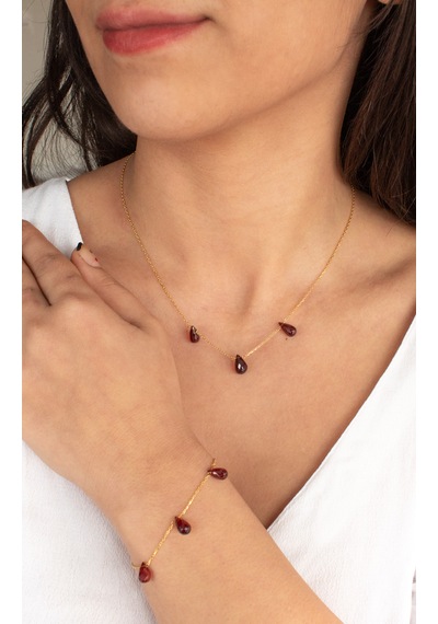 Doğan Diamond 925 Ayar Gümüş Altın Kaplama 5 Ct Yarı Değerli Garnet Taşlı Bileklik - Collezione Di Granat