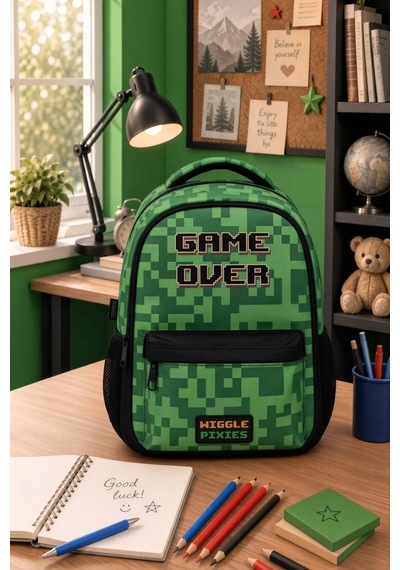 Minecraft 3772 Creeper Okul Çantası Çift Gözlü 41,5 Cm Tablet Bölmeli Ergonomik Su İtici Sırt Çantası Çok Renkli