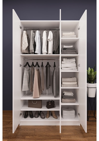Asra Trend 3 Kapaklı Gardırop G-01 %100 MDF Geniş Hacimli Elbise Dolabı Beyaz