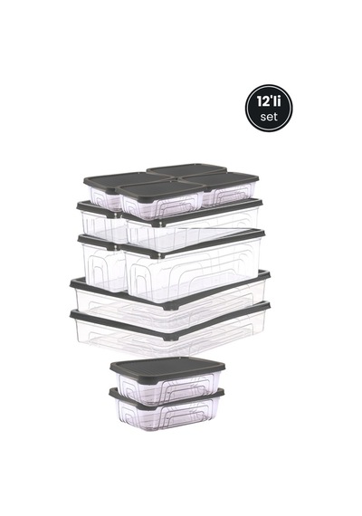 12 Li Buzdolabı Düzenleyici Set, Buzluk Derin Dondurucu Buzdolabı Saklama Kabı 12 Li Set 16 Litre Gri
