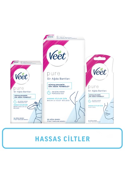 Veet Pure Yüze Özel 20'li + Bikini&Koltuk Altı Bölgesi 16'lı + Bacak & Vücut Bölgesi 20'li Ağda Bandı