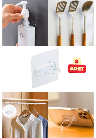 8 Adet Yapışkanlı Yuvarlak Halka Çok Amaçlı Askı Tutucu Set Dolap Mop Tutma Düzenleme Aparatı Plasti Diğer