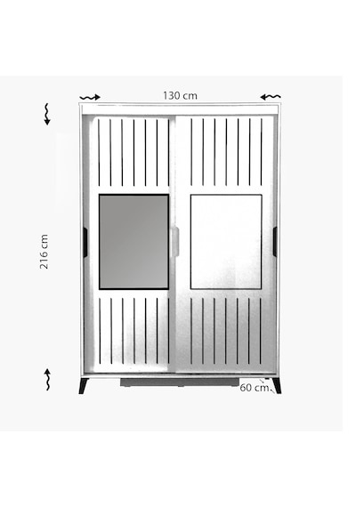 Pasifichome Huga Beyaz Gardırop & Yatak Odası Dolabı Sürgülü 130Cm/ 2 Kapaklı
