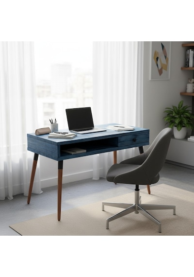 Mobenta Neo Desk: Masif Çalışma Masası 1 Çekmece Ve 1 Laptop Bölmesi - 120 Cm Ig Mavi