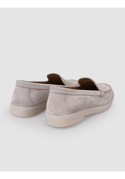 %100 Hakiki Deri Bej Süet Kadın Loafer Bej