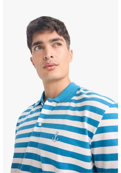 DeFacto Regular Fit Polo Yaka Kısa Kollu Çizgili Nakışlı Pike Tişört E2631AX25SMBE535