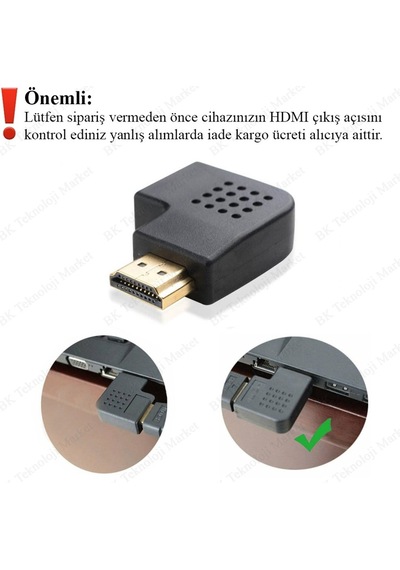 90 Derece Açılı Hdmı Erkek - Dişi Çevirici Adaptör