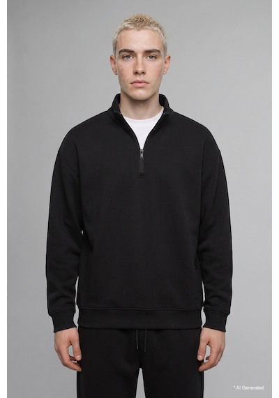 Defacto Boxy Fıt Dik Yaka Skuba Kumaş Uzun Kollu Basic Sweatshirt E9363ax26aubk81 Siyah-bk81
