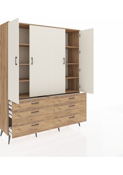 Hyperion Gardrop 8 Raflı 6 Çekmeceli 4 Kapaklı 176x44x221 Çam-aytaşı/çam Beyaz Hyperion Gardrop 8 Raflı 6 Çekmeceli 4 Kapaklı 176x44x221 Çam-aytaşı/çam Beyaz