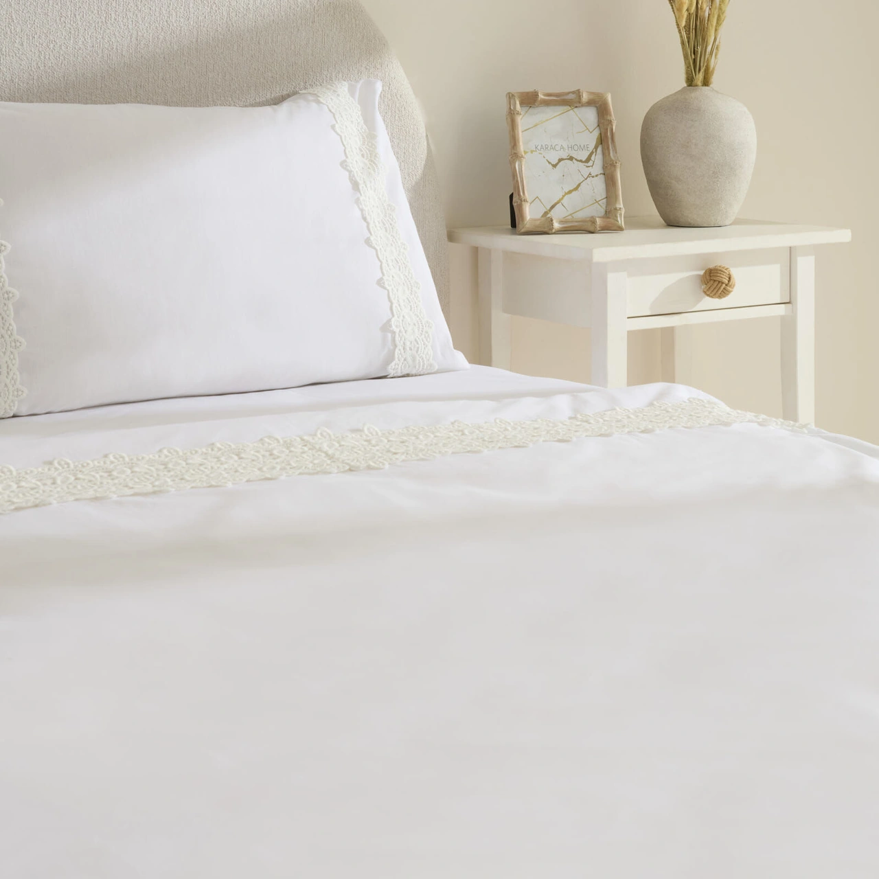 Karaca Home Nuvia Güpürlü Çift Kişilik Nevresim Takımı Beyaz Beyaz