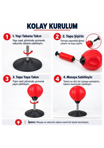 Masaüstü Vakumlu Vantuzlu Yaylı Boks Topu Pompa Hediyeli Boks Torbası Hız Topu Ev Ofis Çocuklar Yetişkinler İçin Kırmızı - Siyah
