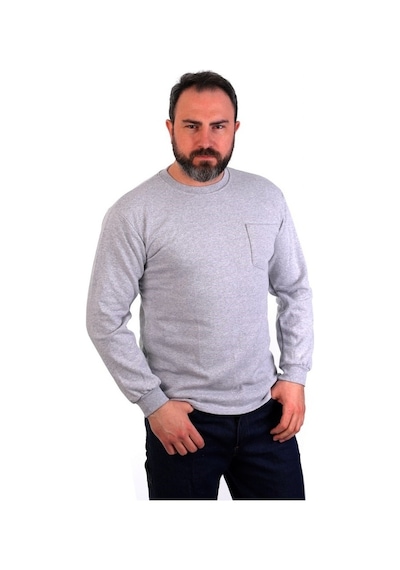 Eser - Bisiklet Yaka Sweatshirt - Cepli - Melanj Gri