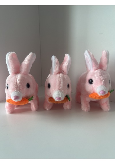 Sesli Hareketli Zıplayan Işıklı Peluş Tavşan Oyuncak Pembe Havuçlu, Elektrikli Çocuk Hediyesi 3+ Yaş Diğer