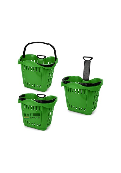 43 Lt Tekerlekli Market Sepeti Plastik Alışveriş Sepeti Ergonomik Çift Saplı Yeşil