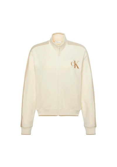 Calvin Klein Ls Stretch Terry Fz Track Jacket Kadın Krem Sweatshirt-12586