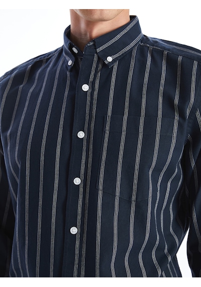 Lcwaıkıkı Classic Lacivert Regular Fit Uzun Kollu Çizgili Erkek Gömlek