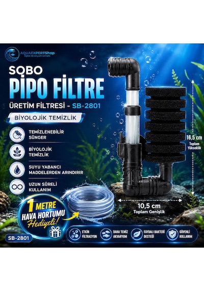 Obo Pipo Filtre - Üretim Filtresi - Biyolojik Temizlik - 1 Metre Hava Hortumu Hediye - 16,5 X 10,5 Cm. - Temizlenebilir Sünger - Sb-2801