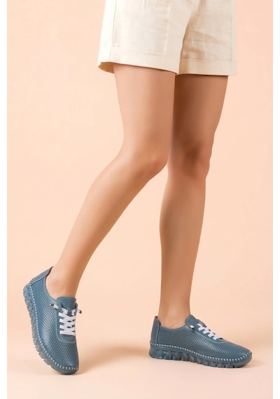Analin Shoes Hakiki Deri Kadın Casual Ayakkabı Mavi