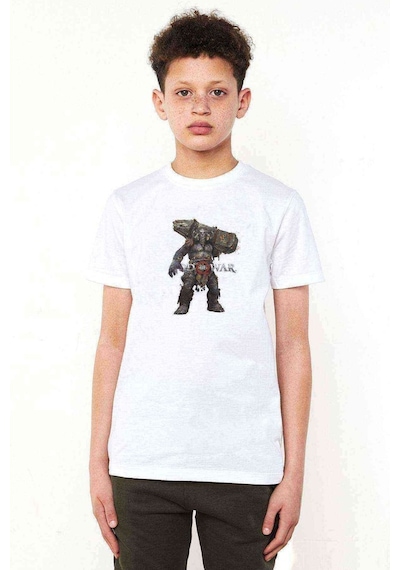 Tshirthane God Of War Silhouette Baskılı Unisex Çocuk Beyaz T-Shirt