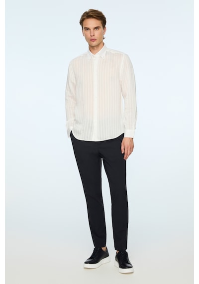 Morven Erkek Beyaz Liyosel Trend Çizgili Dinamik Fit Düğmeli Yaka Gömlek 26ms004032600 Beyaz
