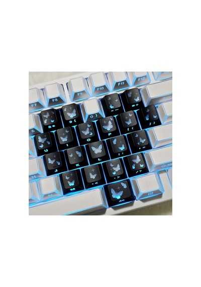 Leaven Kelebek Desenli Kare Tasarım Keycap Tuş Takımı Pbt - Rgb Uyumlu Işık Geçirgen - Siyah