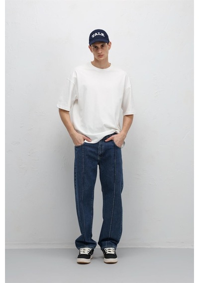 Vamos Dikiş Detaylı Relaxed Fit Jean Mavi