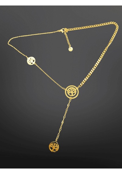 Minimal Gold Renk Hayat Ağacı Temalı 316l Çelik Y-kolye - Anlamlı Ve Şık Zincir Detaylı Gold