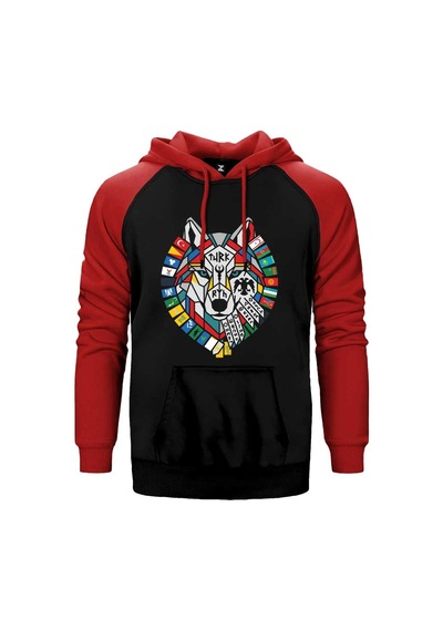 Bayrak Çelenkli Bozkurt Başı Baskılı Sarı Renk Reglan Kol Sweatshirt / Hoodie