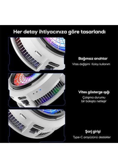 Memo Cx20 İos Android Soğutucu 20w Manyetik Rgb Telefon Soğutucu -anında Hızlı Soğutmasessiz Fan Soğutma- 5775