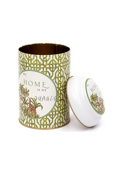 Forrest Green Home Desenli Yuvarlak Metal Kutu, 10.5 X 15 Cm, 1.1 Lt