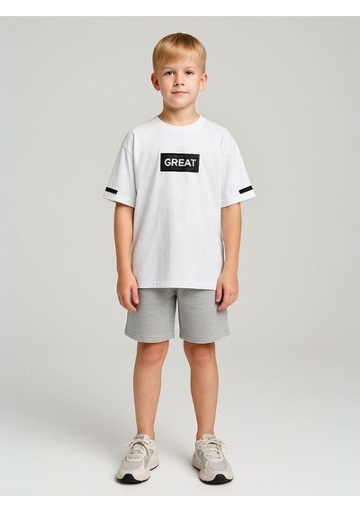 Ekkokids Çocuk Great Yazılı Pamuklu T-shirt-16025 Beyaz