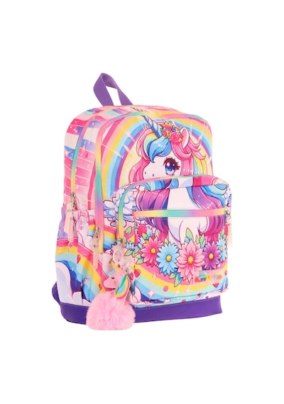 Kaukko Dört Bölmeli Kız Çocuk - Pembe Mor - Unicorn Baskılı - İlkokul Okul Sırt Çantası - L5249 Pembe - Mor