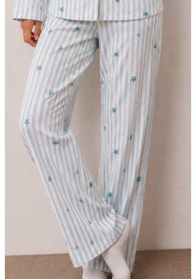 Kadın Düğmeli Kışlık Ev Mavi Pijama Takımı