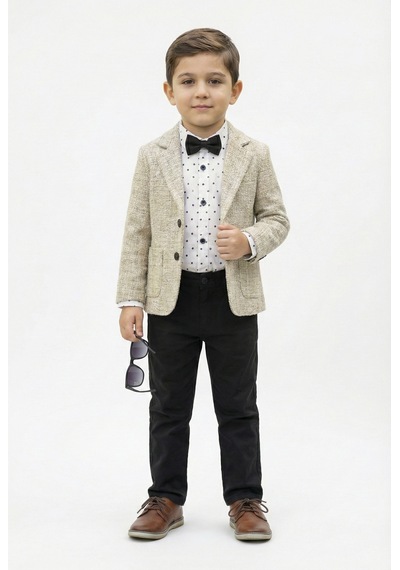 Mnk Baby & Kids Blazer Ceketli Gömlekli Erkek Çocuk Spor Takım Elbise M00792 Bej
