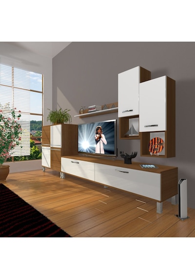 Decoraktiv Eko 6da Slm Std Krom Ayaklı Tv Ünitesi Tv Sehpası Ceviz - Beyaz
