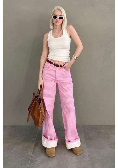 Seeh Pembe Çizgili Kadın Jean Pantolon Sh315