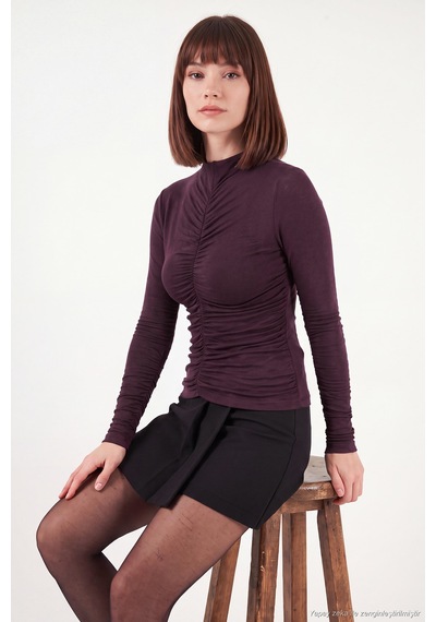 Lela Dik Yaka Büzgü Detaylı Bluz Kadın Bluz 5866884 Bordo