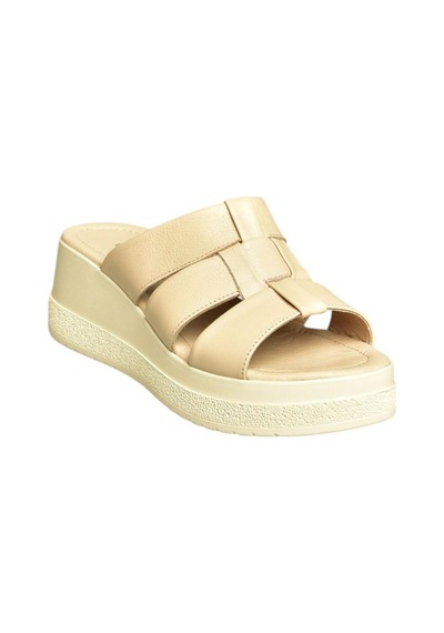 Fox Shoes U555330903 Bej Hakiki Deri Kalın Tabanlı Kadın Terlik Bej-hakiki Deri