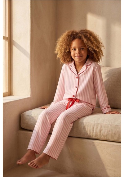 Katia&bony Kız Çocuk Kalpli Kutulu Çizgili Pijama Takımı Pembe Pembe