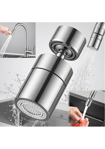 Sunup Sn-29317 Çift Hız Ayarlı Gümüş Renk Musluk Başlığı Tayzik Tasarruf Aparatı Gri