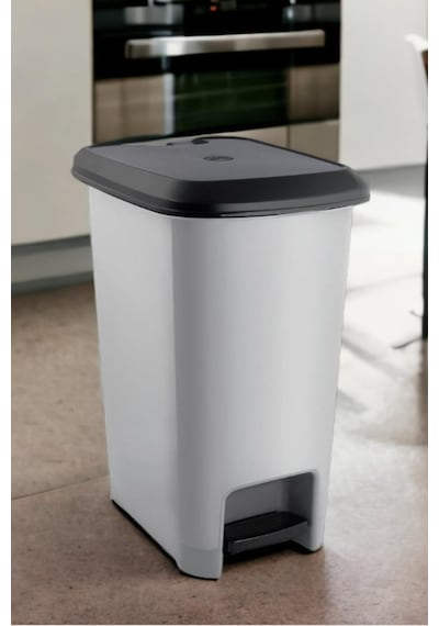 Melkan Home Slim Pedallı Çöp Kovası 60 Litre & Büyük Boy Pedallı Çöp Kovası Gri Metalik Gri Diğer