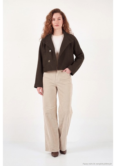 Lela Dik Yaka Düğmeli Kısa Kaşe Mont Kadın Kaşe Mont 611aw115 Kahve
