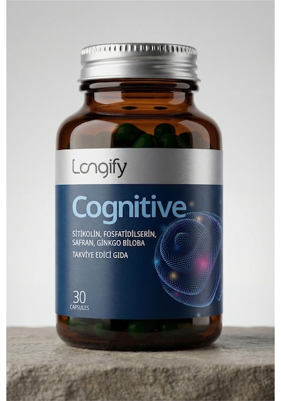 Longify Cognitive Sitikolin, Fosfatidilserin, Safran, Ginkgo Biloba, L-teanin, B2, B6 Ve B12 Takviye Edici Gıda 30 Kapsül