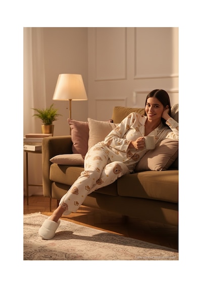 Lela Reguar Fit Yumuşak Dokulu Bayan Pijama Takımı 611Pt288Y Bej
