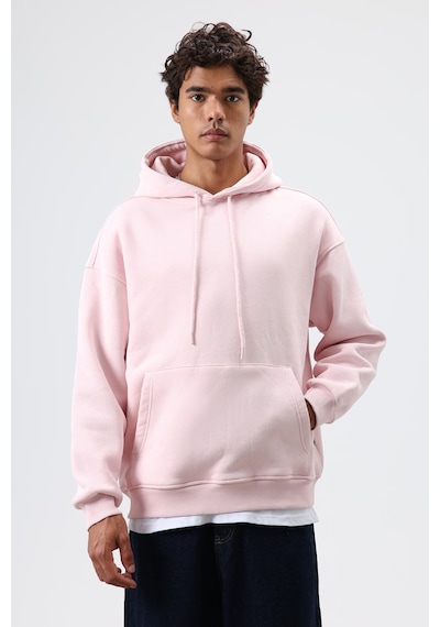 Vamos Basic Oversize Yıkamalı Hoodie Pembe