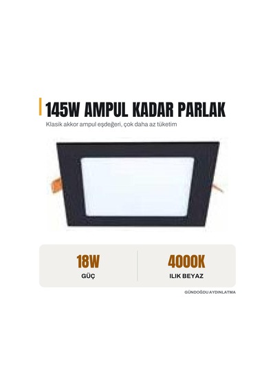 Jupıter Siyah 18w Slim Led Panel Armatür 4000k Naturel Beyaz - Ld455-s840
