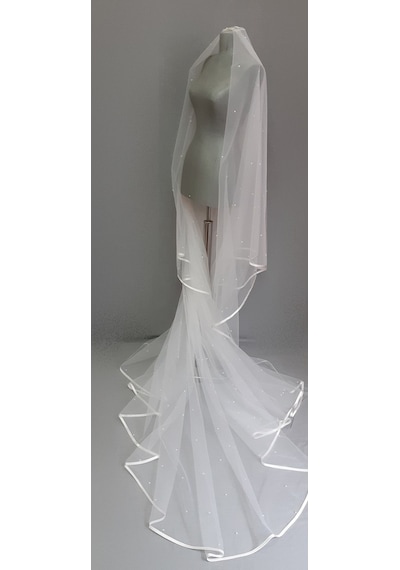 Suzanna Moda Hayal Tül 2mt 50cm Boy Incili Saten Biyeli Uzun Duvak