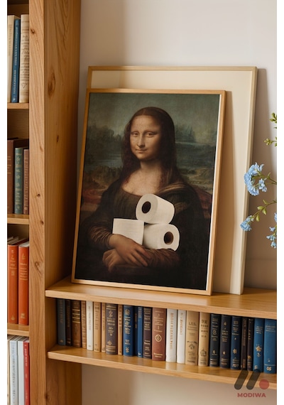 Mona Lisa Mizah Parodisi, Ahşap Çerçeveli Duvar Tablosu - Modern Ev Dekorasyonu
