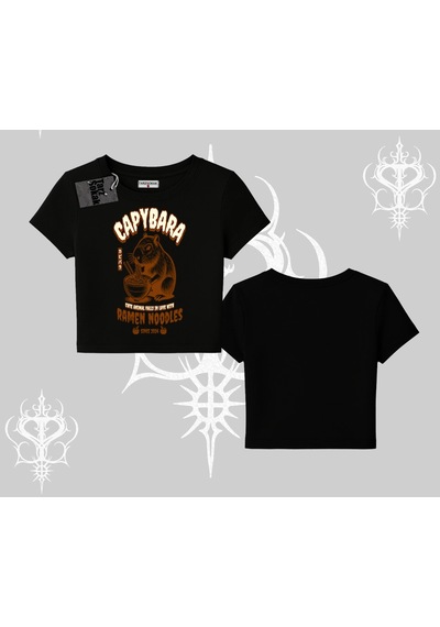 Tarzsokak Babby Tee Tshirt Cute Capybara Enjoying Ramen Noodles Artwork Siyah